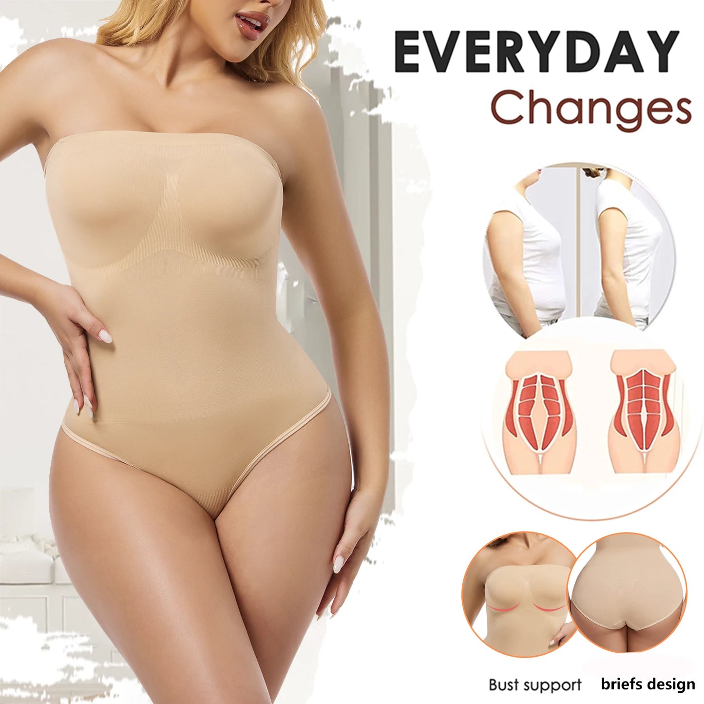 Strapless Compression Shapewear Bodysuit