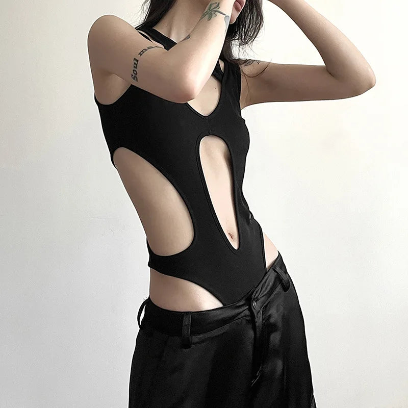Gothic Hollow-Out Backless Bodysuit